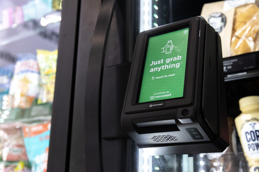 Cashless payment terminal on a premium MicroMart smart store